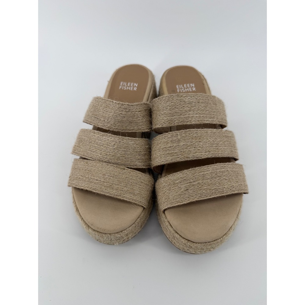 Eileen Fisher Womens Jute Triple Strap Platform Espadrille Slide Sandals Size 6